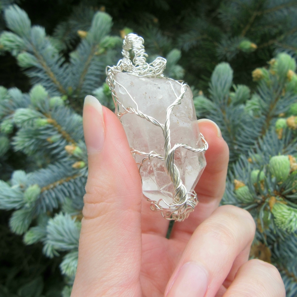 Silver Wire Wrapped Tree of Life Crystal Pendant